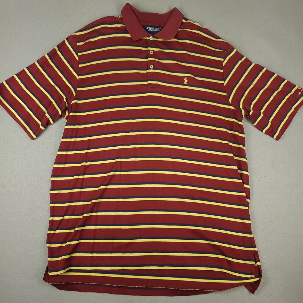 Polo Golf Ralph Lauren Polo Shirt Mens XL Red Yellow Navy Stripe Cotton Blend